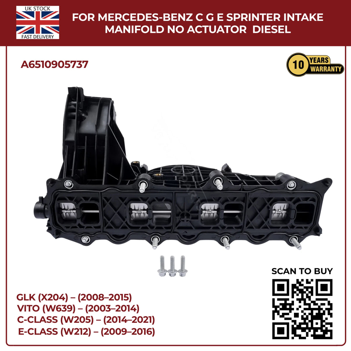Mercedes-Benz Diesel Intake Manifold (No Actuator) – C, G, E-Class & Sprinter – OEM A6510905737