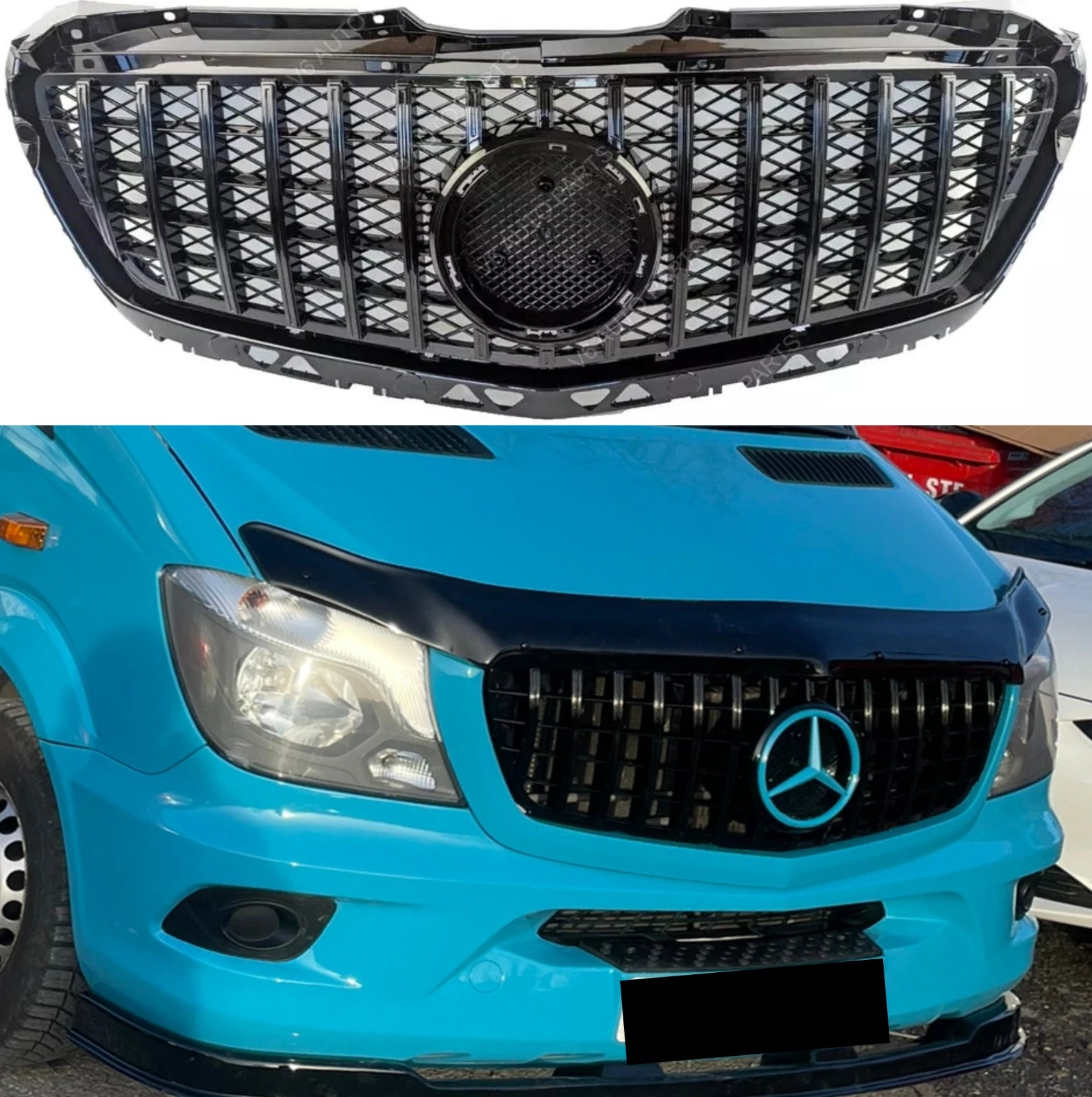 GT Panamericana Style Front Bumper Grille for Mercedes-Benz Sprinter 313 W906 (2013–2018 Facelift) – Gloss Black Radiator Grille Replacement