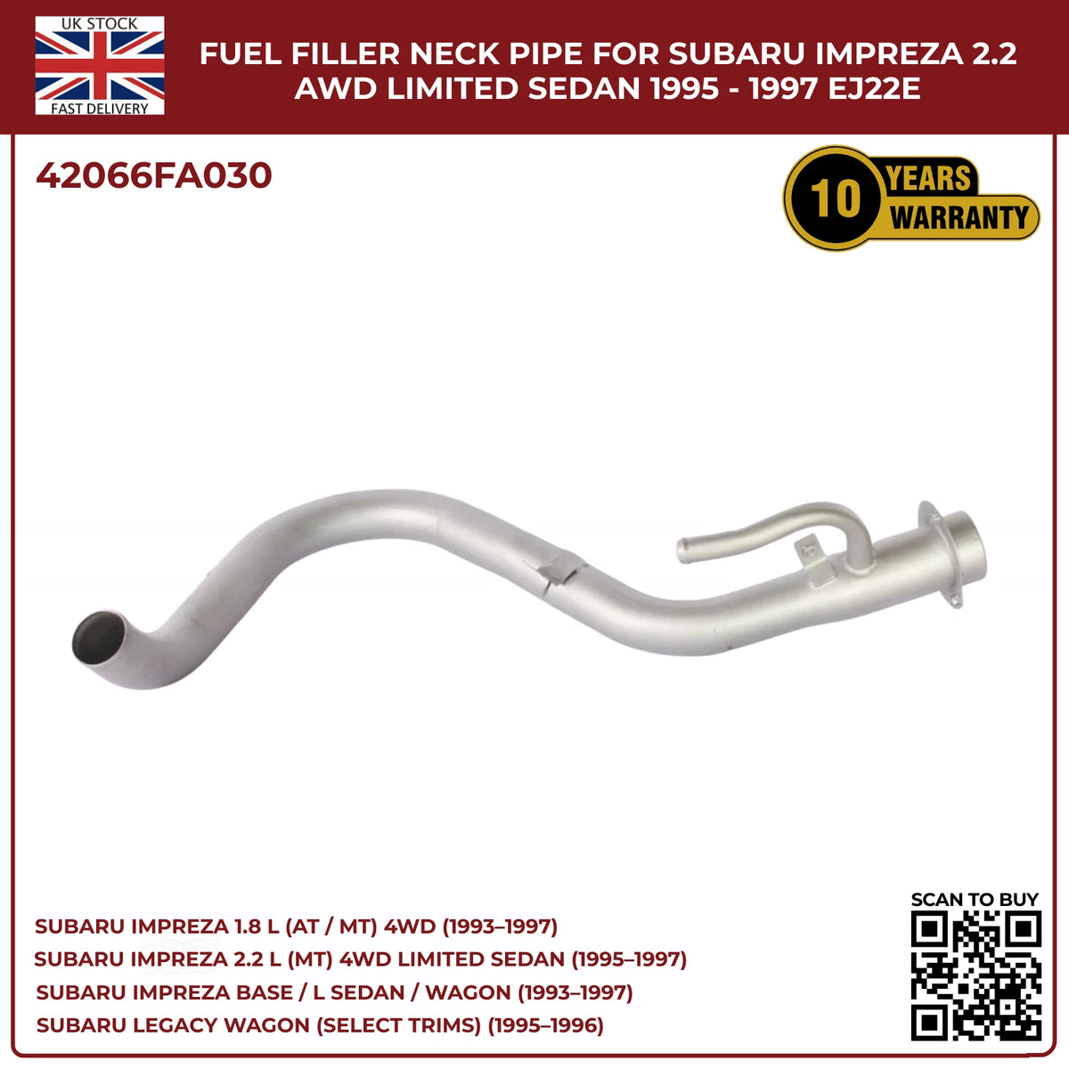 Petrol Fuel Filler Neck Pipe 42066FA030 – Fits Subaru Impreza 2.2L AWD (1995–1997) & Legacy 2.2 AWD (1995–1996)