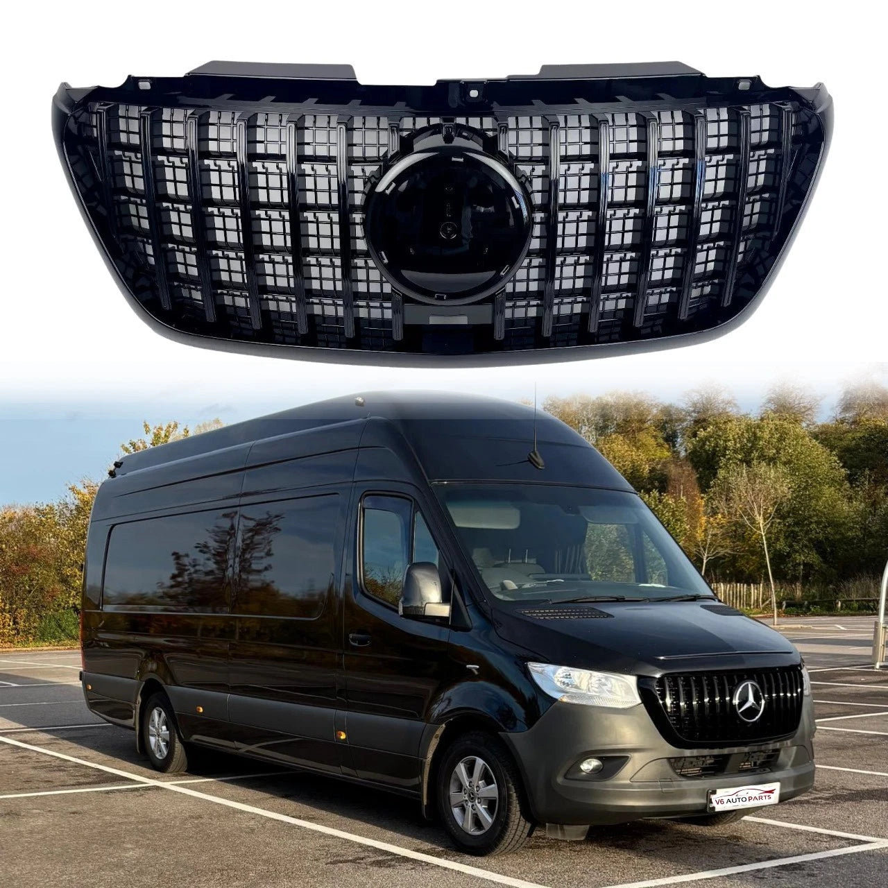 For Mercedes-Benz Sprinter W907 Panamericana Gloss Black Front Bumper Grille 2018–2025 – Cab & Van