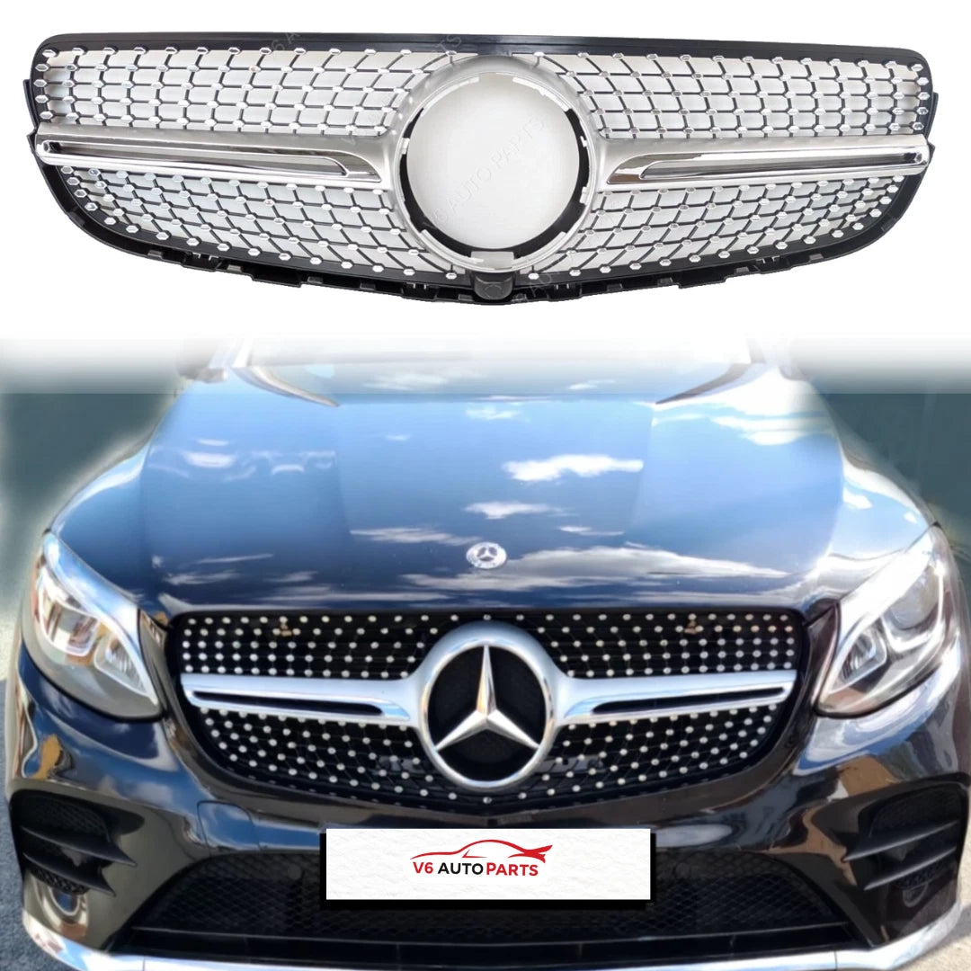 For Mercedes-Benz GLC-Class W253 (2015–2019) Diamond Chrome Front Radiator Grille – Fits GLC300 / 200d