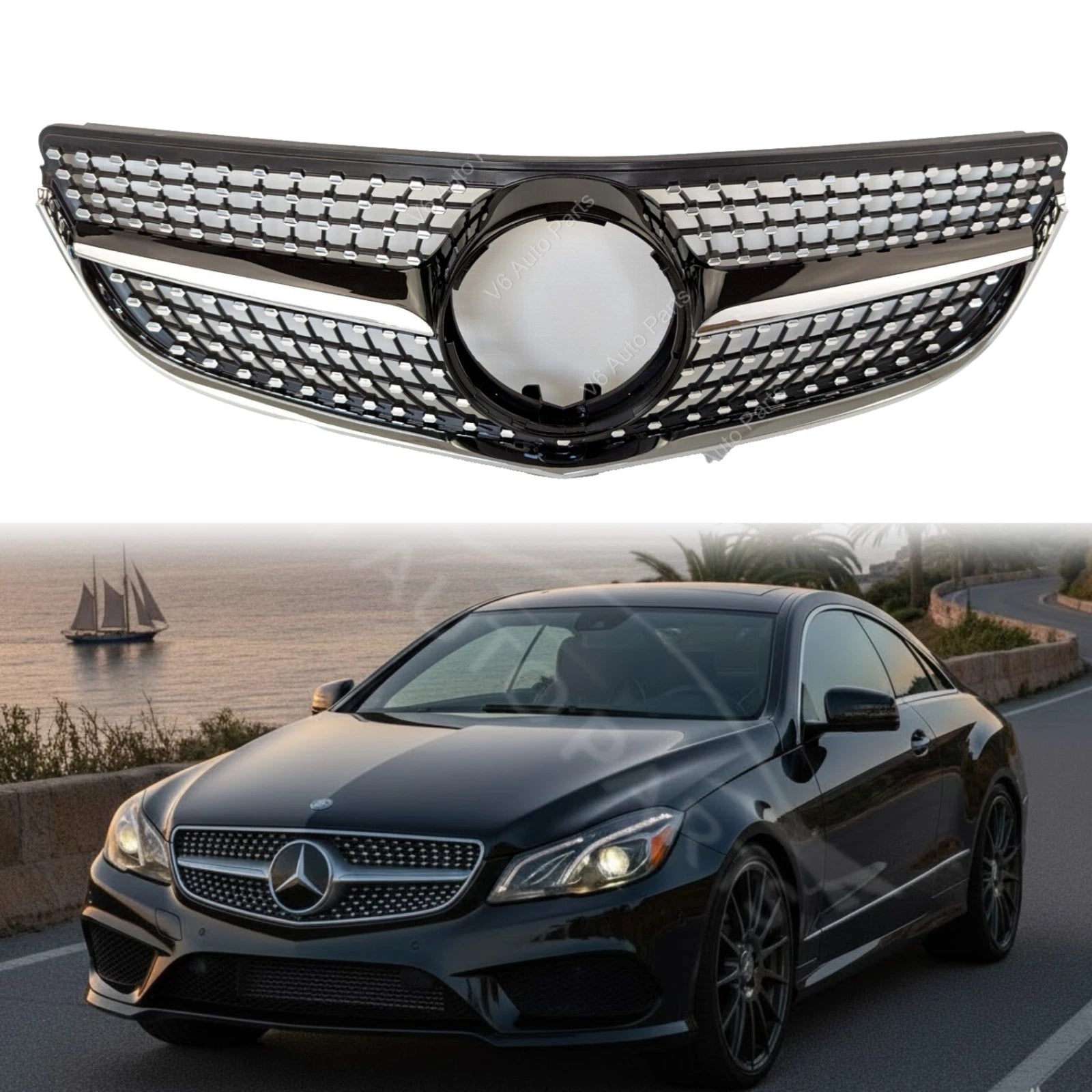 Mercedes E-Class W207 AMG Diamond Front Bumper Grille – Fits E200, E220 Coupe (2013–2016)
