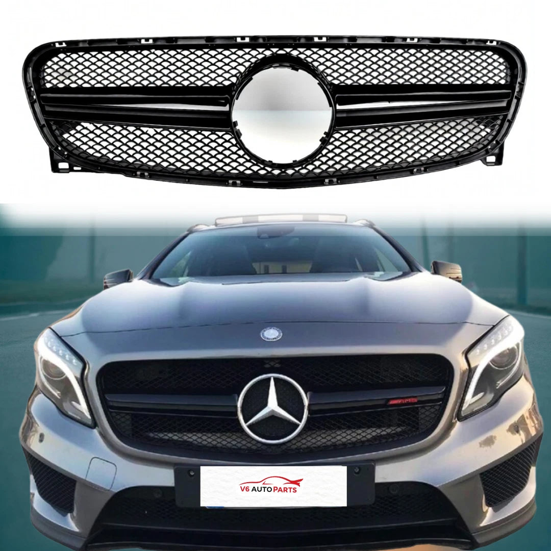 Front Bumper Gloss Black Fin Grille – Fits Mercedes-Benz GLA-Class X156 (GLA180, GLA200, GLA45 AMG) 2013–2016