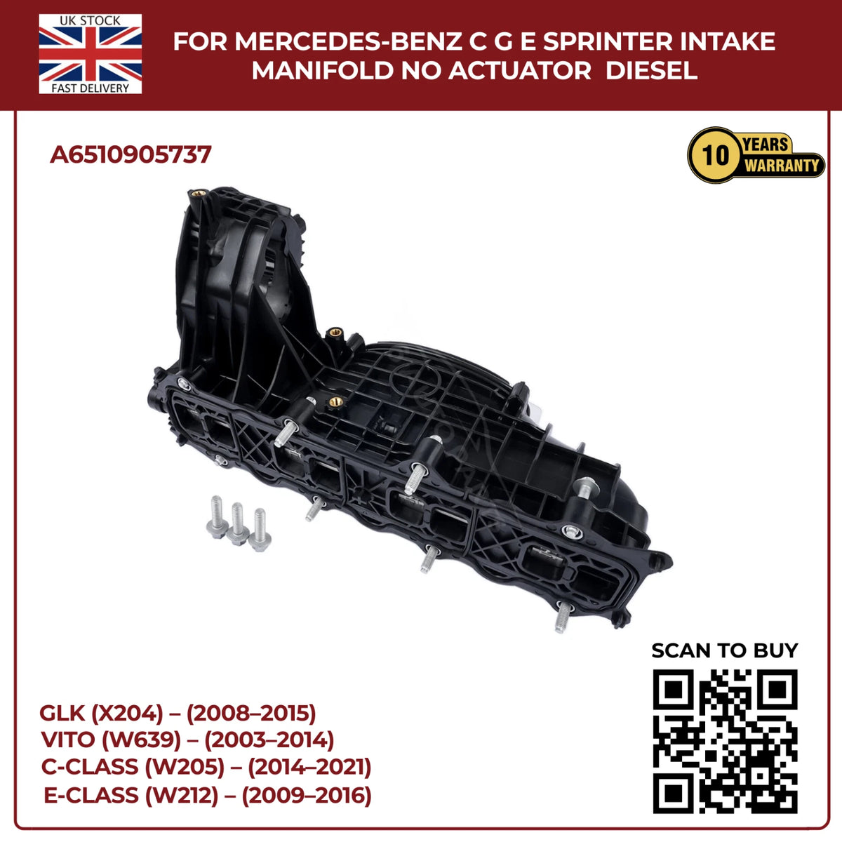 Mercedes-Benz Diesel Intake Manifold (No Actuator) – C, G, E-Class & Sprinter – OEM A6510905737