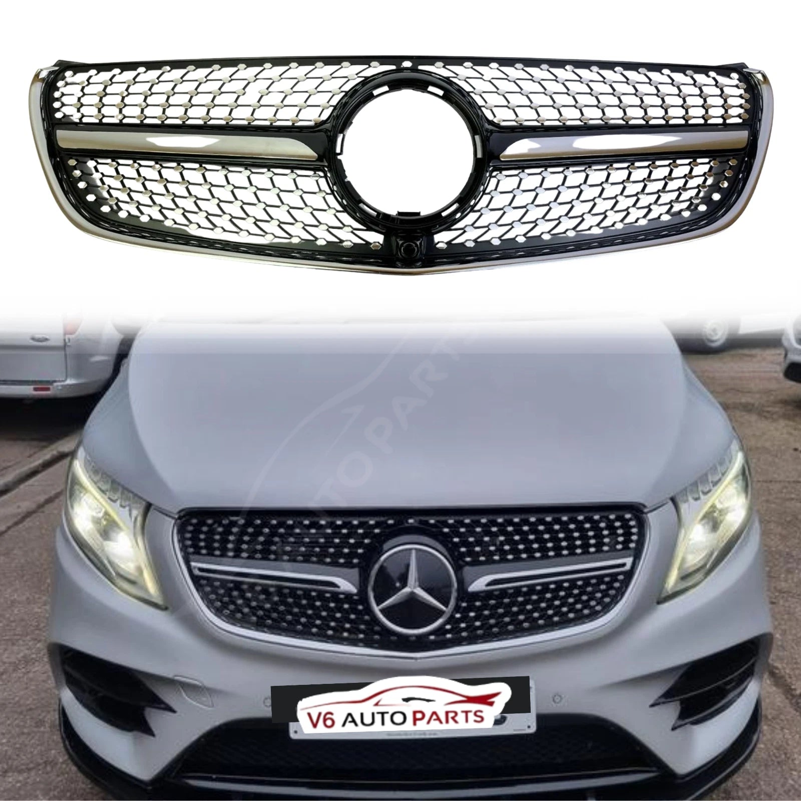 For Mercedes V-Class W447 V250 220 MPV Compatible front Bumper Diamond Black Grille 2015-22