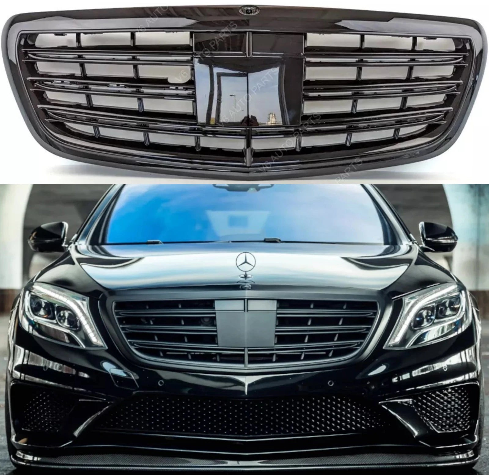 For Mercedes S‑Class W222 Front Grille Gloss Black | Night View S450 S63 AMG (2014–2020)