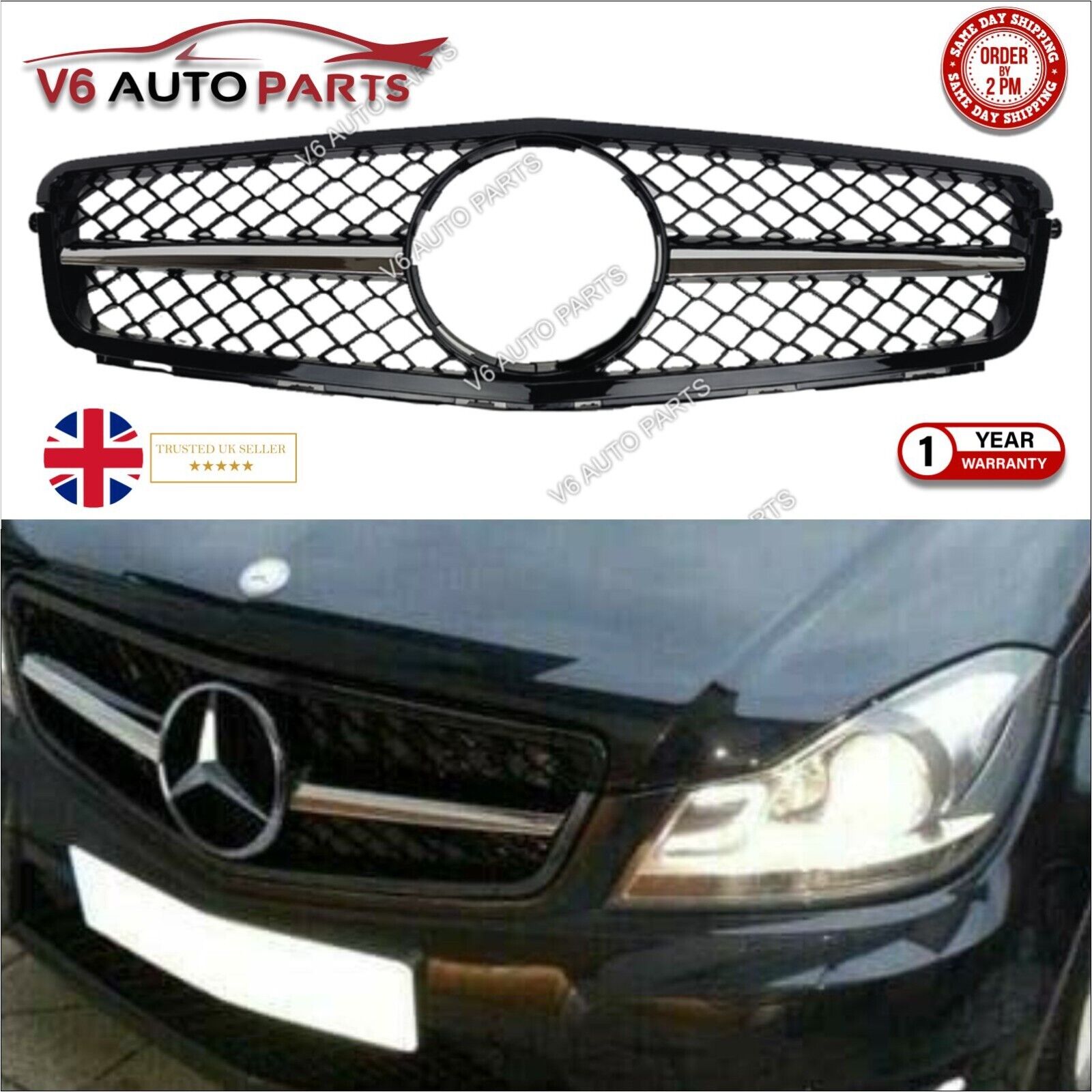 For Mercedes C-Class Front Radiator Grille W204 C200 Saloon C43 Grill 2007 - 14
