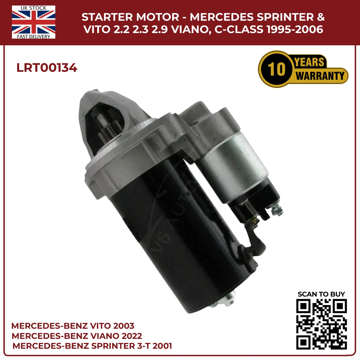 Starter Motor for Mercedes-Benz Sprinter, Vito & Viano (2.0KW | 2.2, 2.3, 2.9 Engines | C220, 250)