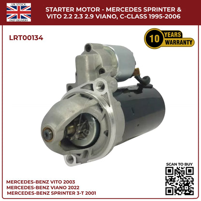 Starter Motor for Mercedes-Benz Sprinter, Vito & Viano (2.0KW | 2.2, 2.3, 2.9 Engines | C220, 250)