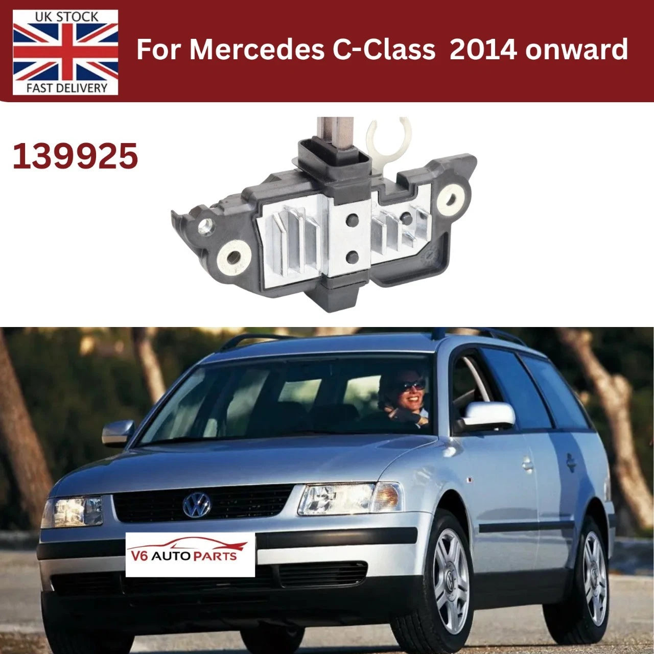 Alternator Voltage Regulator - Fits Mercedes-Benz, Volkswagen, Mitsubishi, Citroën C4 & More (OE Ref 139925)