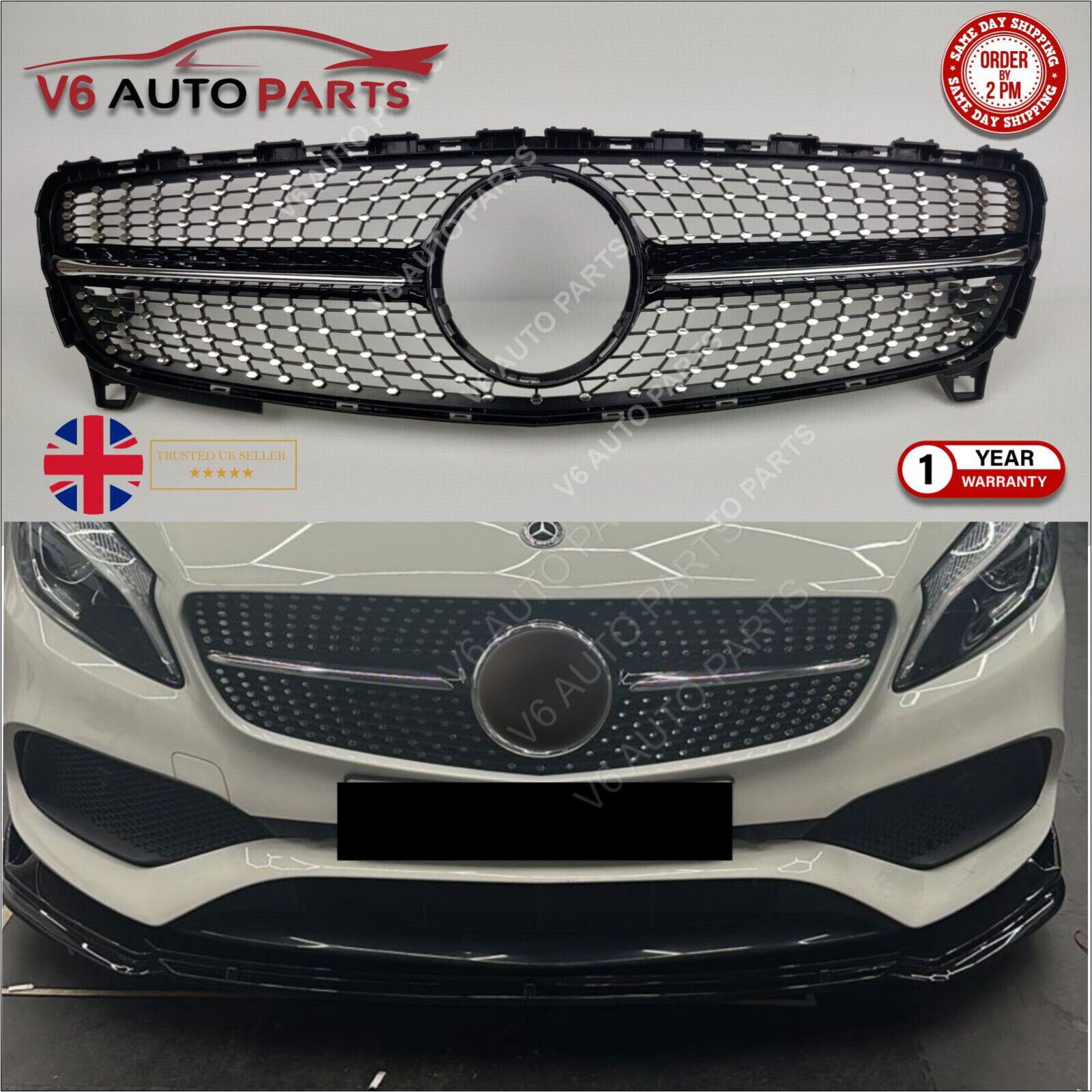 For Mercedes A-Class A176 A200 A220 AMG Front Bumper Diamond Style Grille 15-18