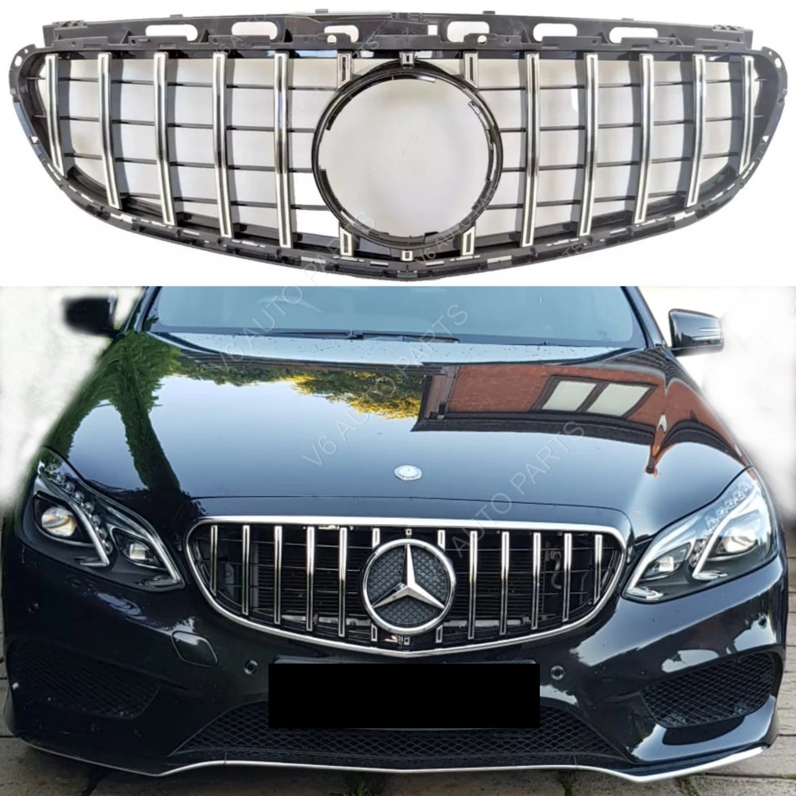 For Mercedes‑Benz E‑Class W212 GT Grille Chrome Slats with Camera | Fits E63, E300, E450 (2013–2016 Sedan & Estate Facelift)
