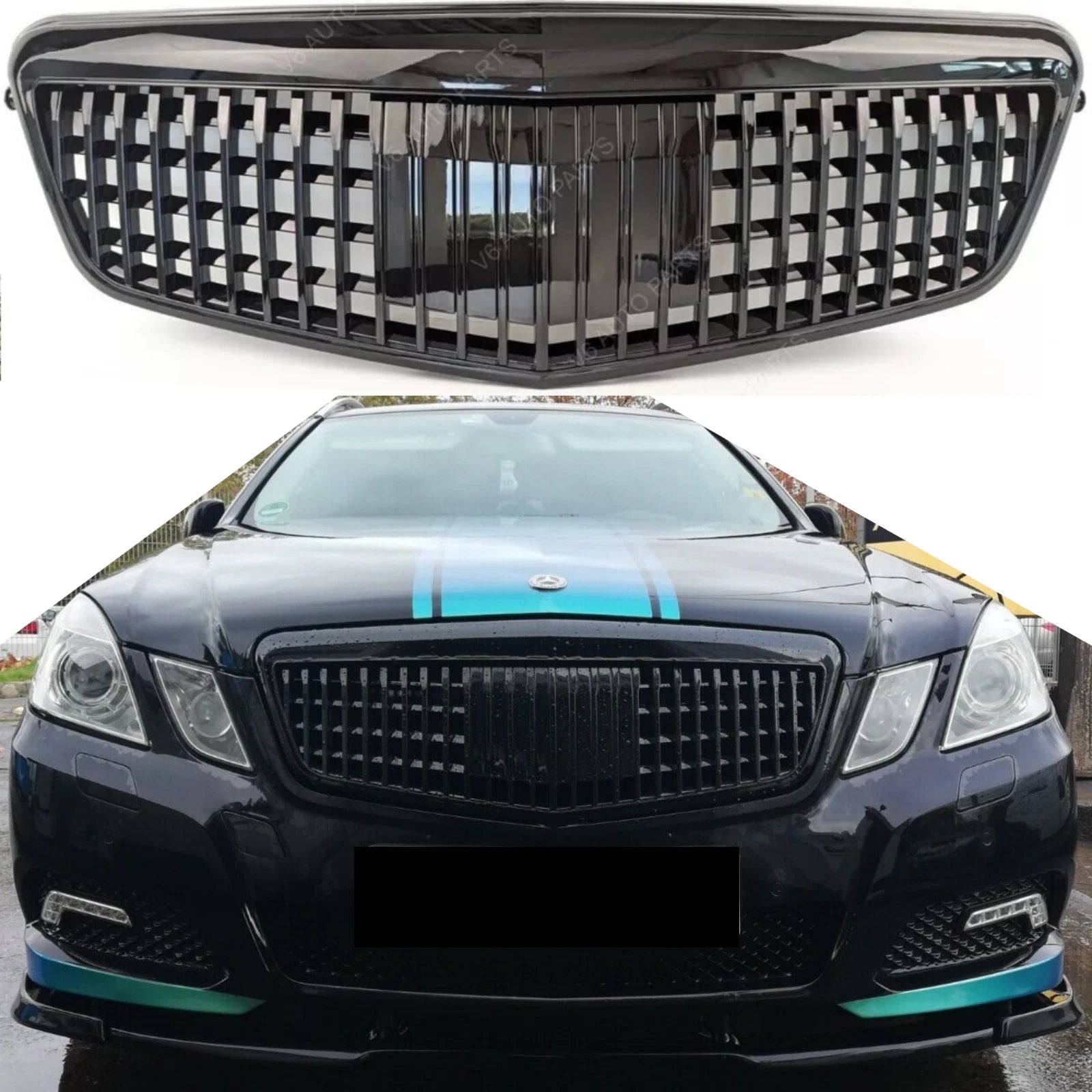 For Mercedes Benz E‑Class W212 (2009–2013) Maybach‑Style Glossy Black Front Radiator Grille – Fits E63 AMG Saloon