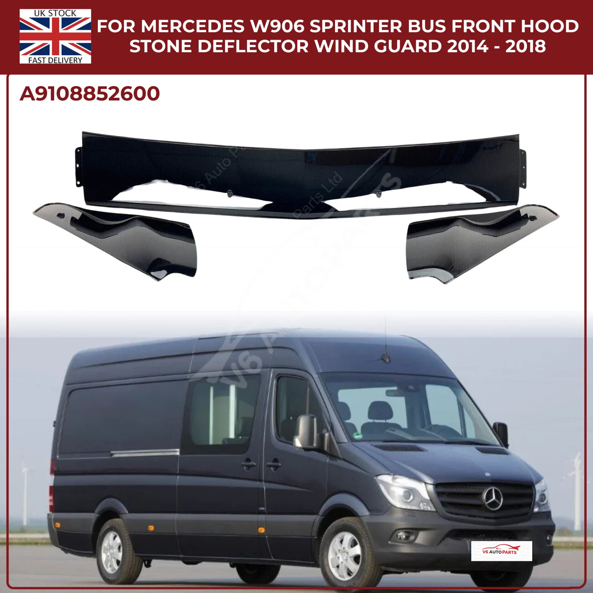 Mercedes Sprinter W906 Bus Front Hood Stone Deflector Wind Guard 2014–2018 | Bonnet Protector