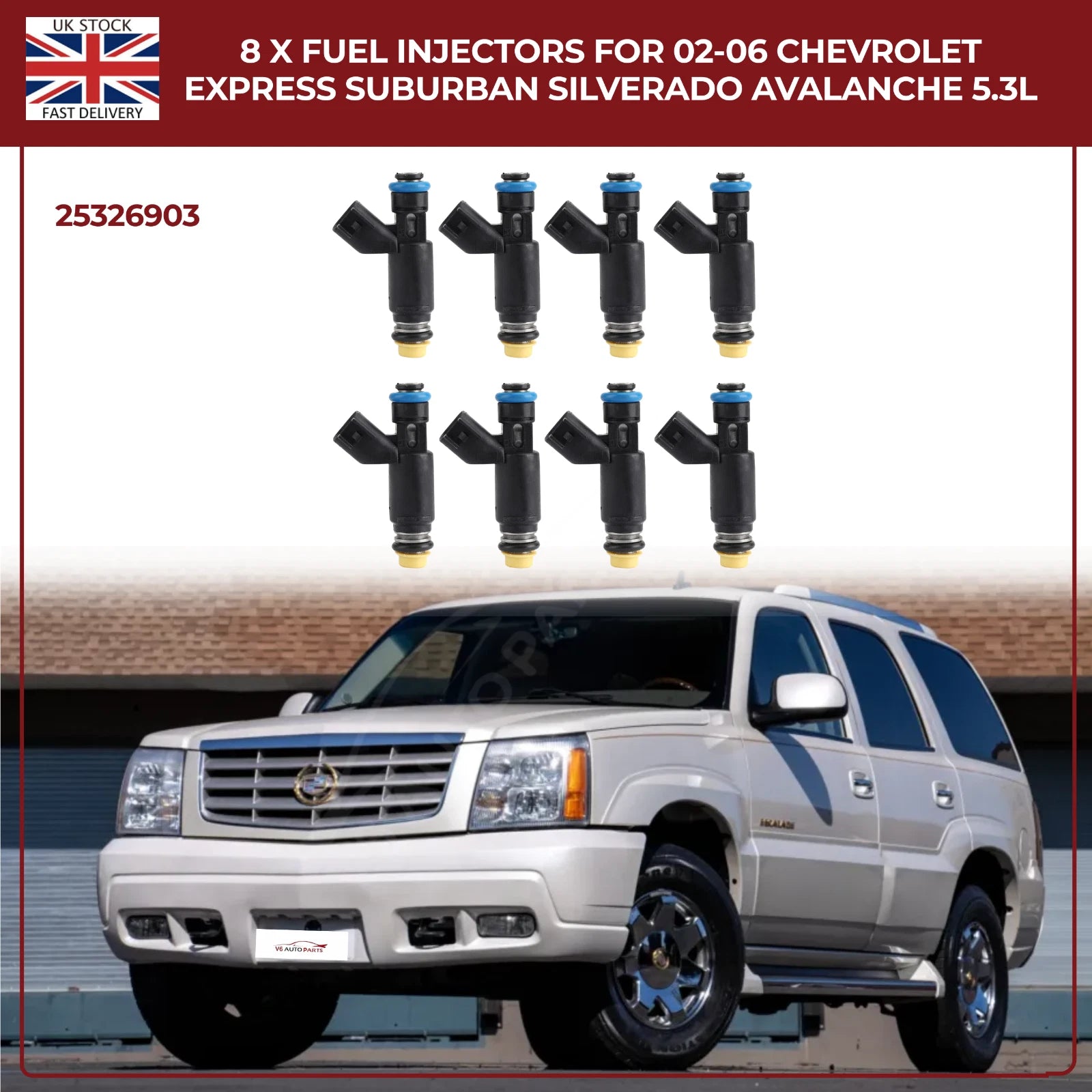8x OEM Fuel Injectors 25326903 – Fits 2002–2006 Cadillac Escalade ESV 5.3L & 6.0L Petrol