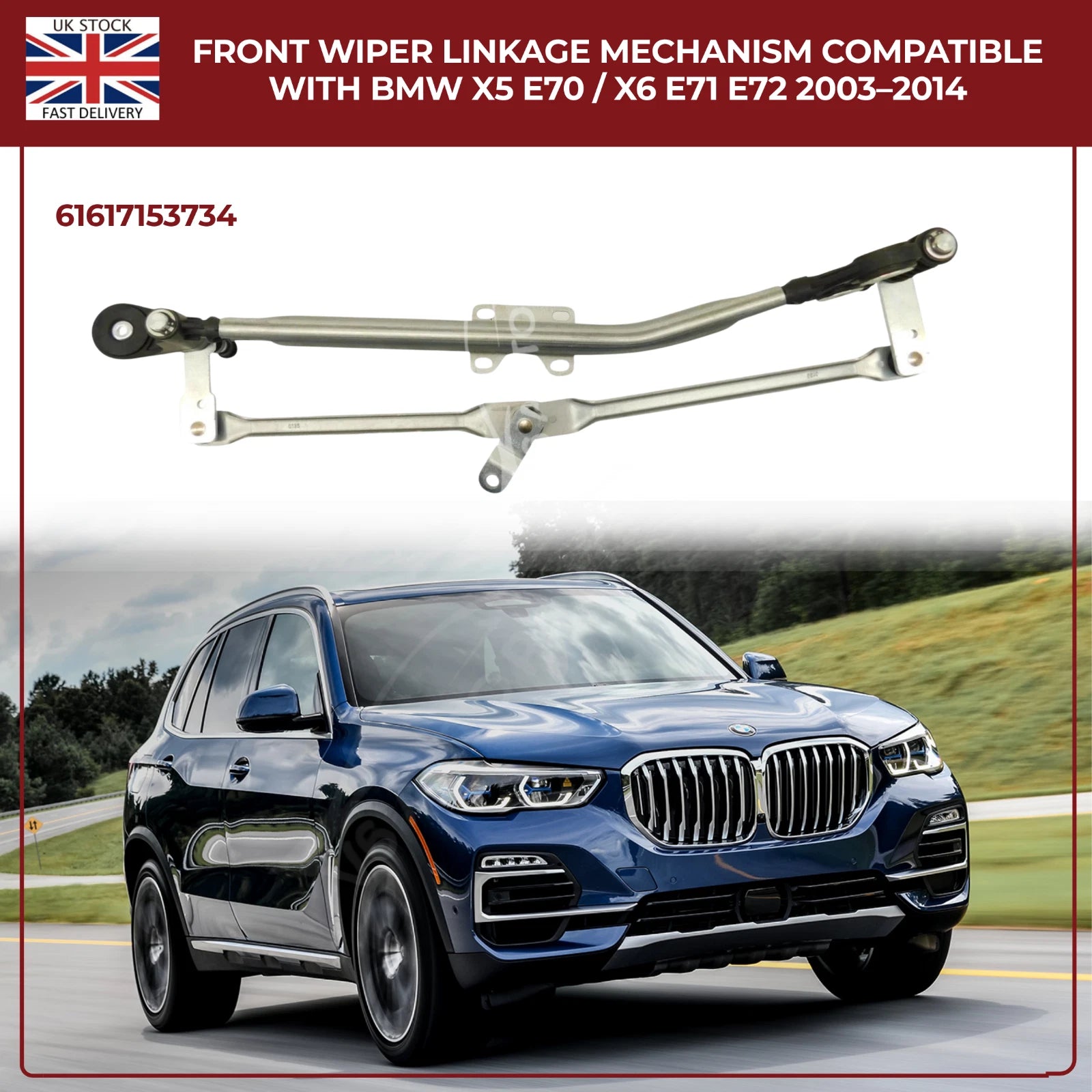 Front Windscreen Wiper Linkage Assembly  For BMW X5 E70 (2007–2013) / X6 E71 E72 (2008–2014)– RHD, OE Quality Replacement