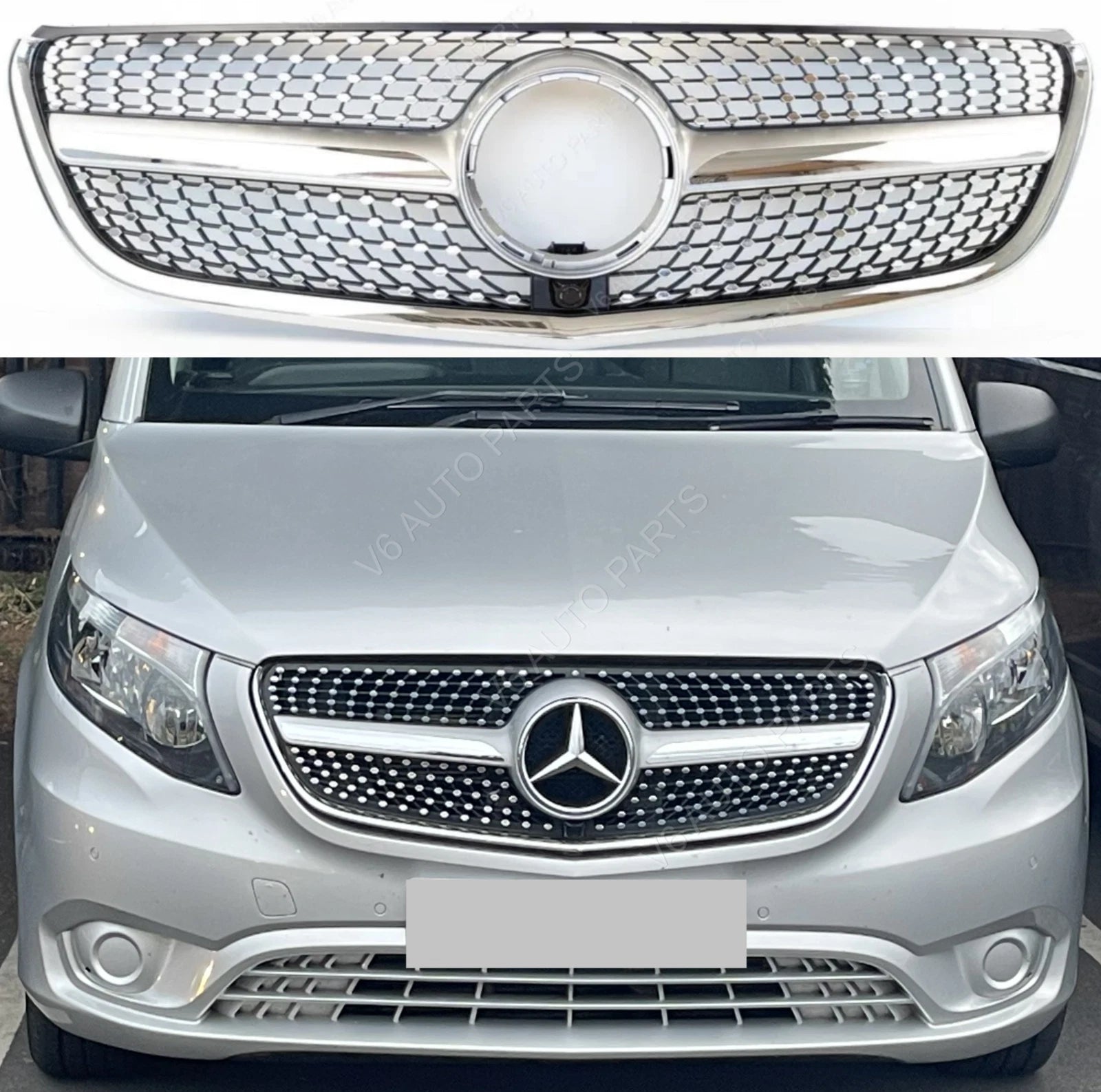 For Mercedes Vito W447 Chrome Diamond Front Bumper Grille (2014‑2023, 110/114/116 CDI)
