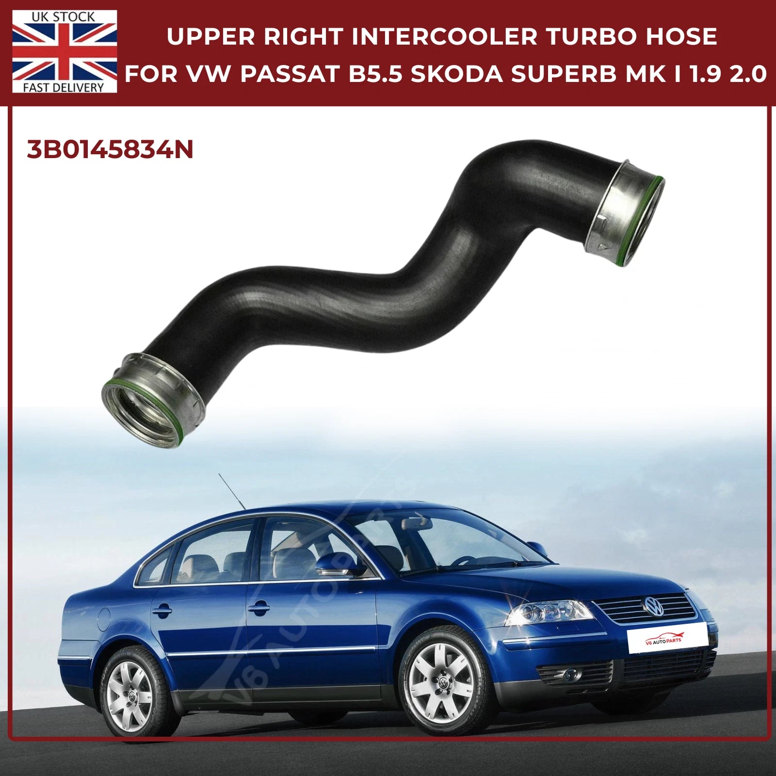 Upper Right Intercooler Turbo Hose For Vw Passat B5.5 Skoda Superb Mk I 1.9 2.0