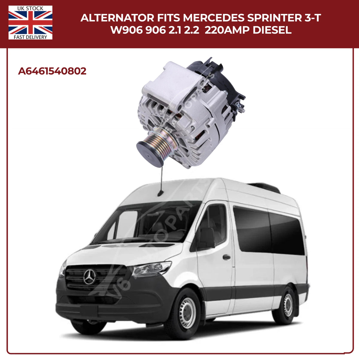 220AMP Alternator Fits Mercedes-Benz Sprinter W906 (2006–2018) 2.1L / 2.2L Diesel – OEM A6461540802 Replacement