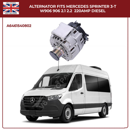 220AMP Alternator Fits Mercedes-Benz Sprinter W906 (2006–2018) 2.1L / 2.2L Diesel – OEM A6461540802 Replacement