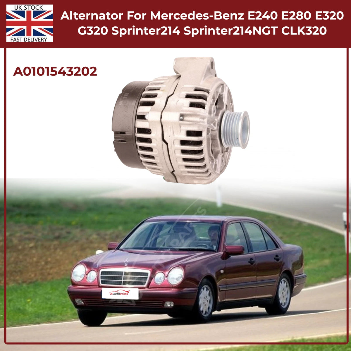 Mercedes-Benz Alternator A0101543202 – Fits E240, E280, E320, G320 (2.4 / 2.6 / 3.2 Petrol, 1995–2002)