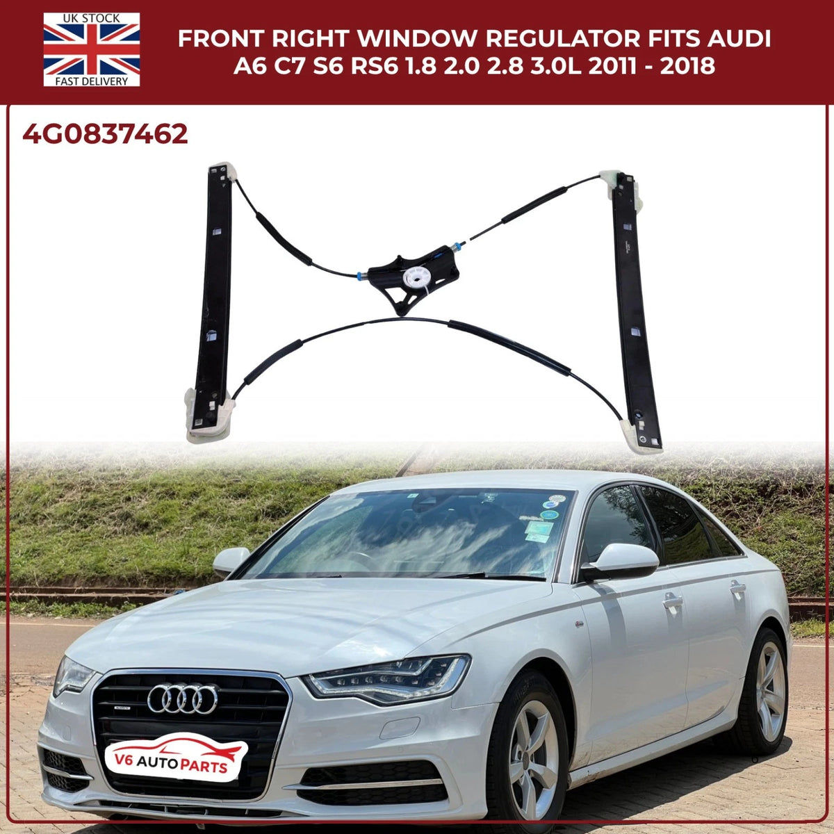 Front Right Electric Window Regulator – Audi A6 C7 / S6 / RS6 (2011–2018) – Fits 1.8L, 2.0L, 2.8L, 3.0L Engines