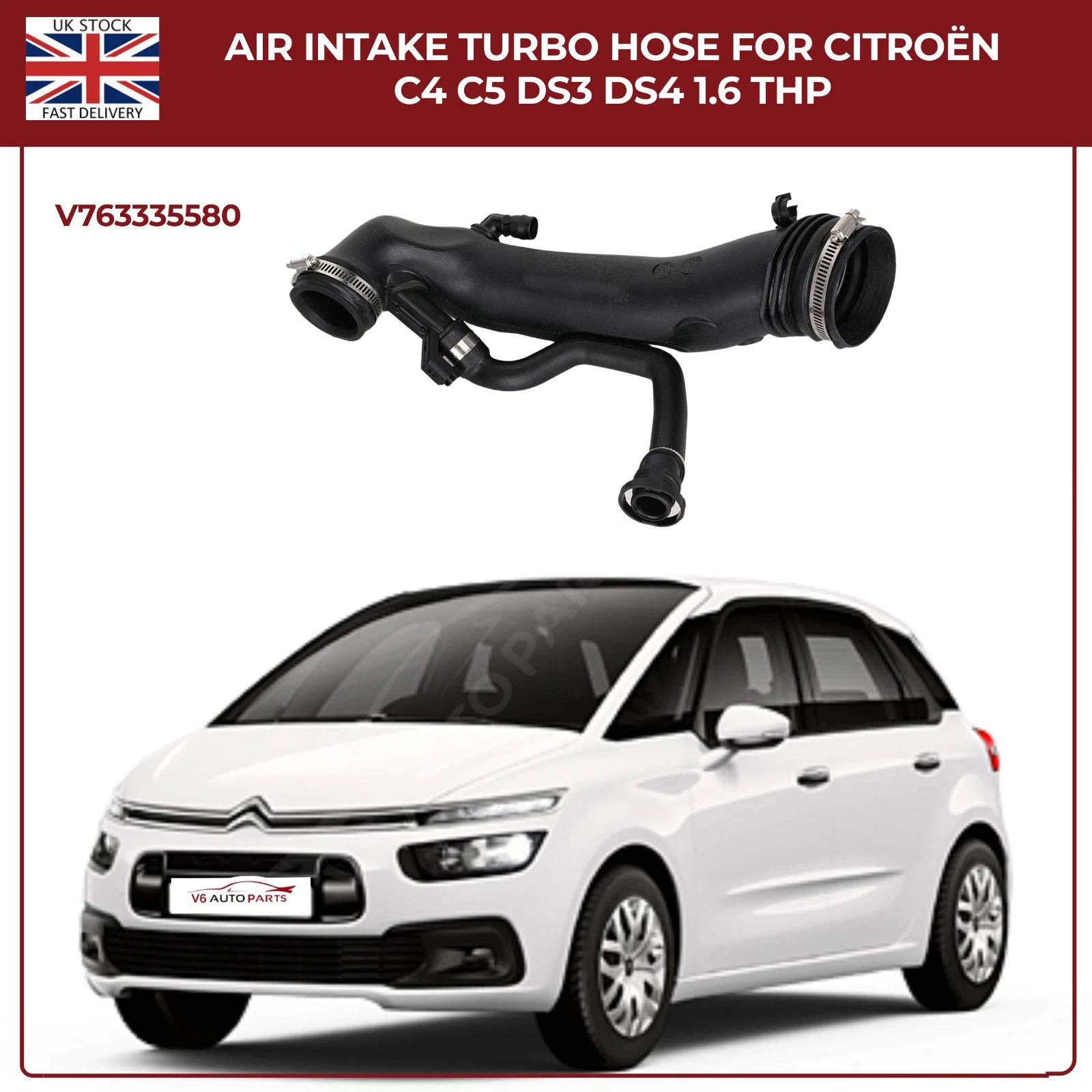Turbo Air Intake Hose 1.6 THP - Peugeot Citroën DS-Left Front Petrol V763335580