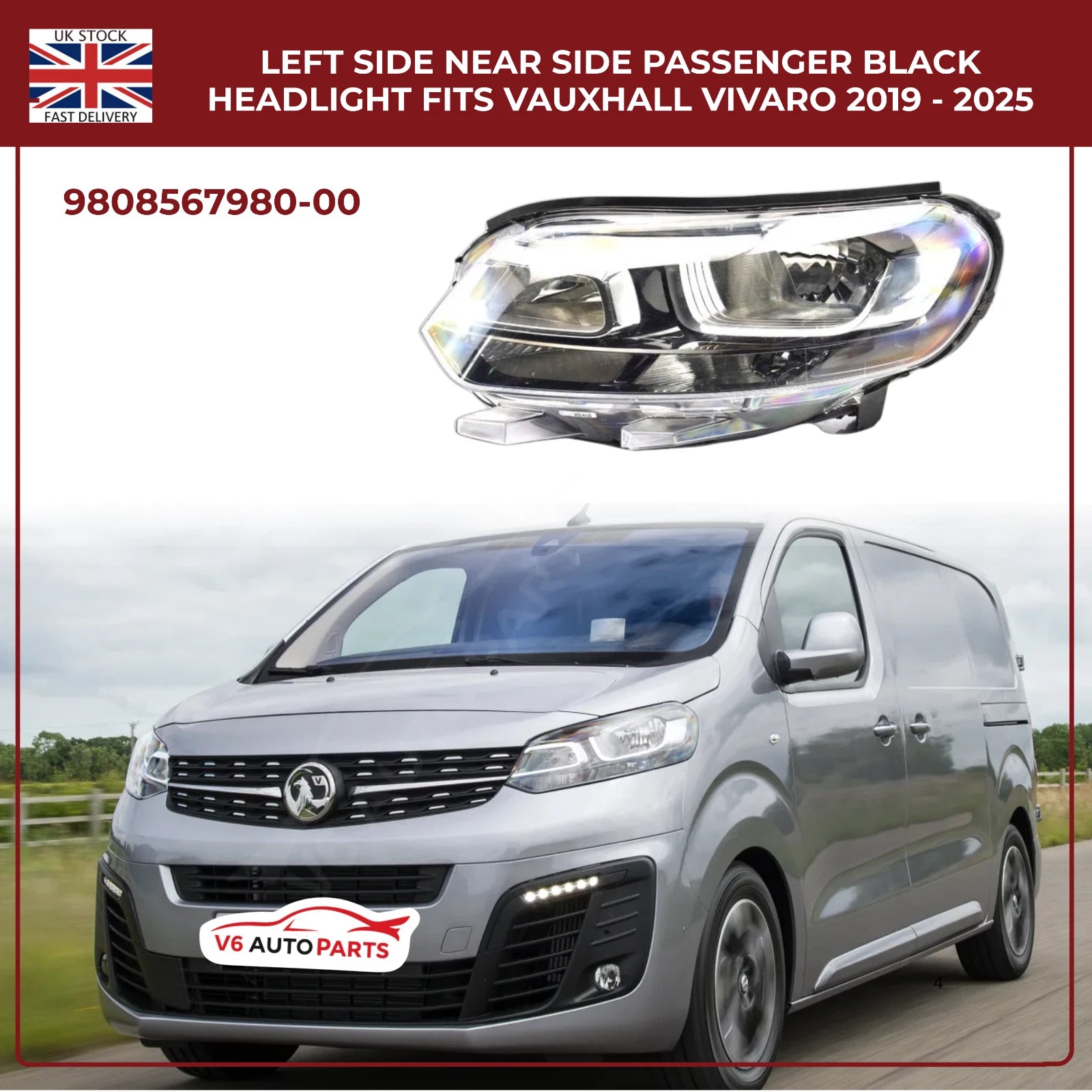 Citroën Dispatch 2016–2025 Headlight — Left Near Side (Passenger, Black)