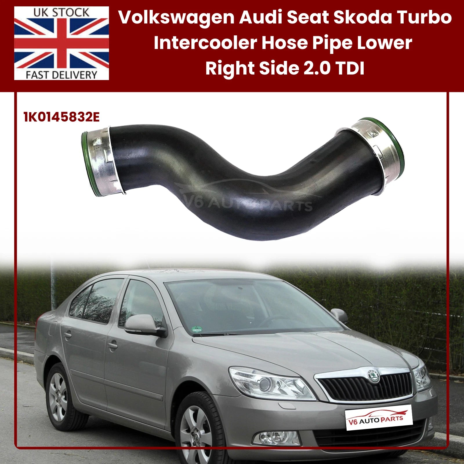 Turbo Intercooler Hose Pipe – Lower Right Side | Fits VW Audi Seat Skoda 2.0 TDI (2008–2016) | Replacement Part
