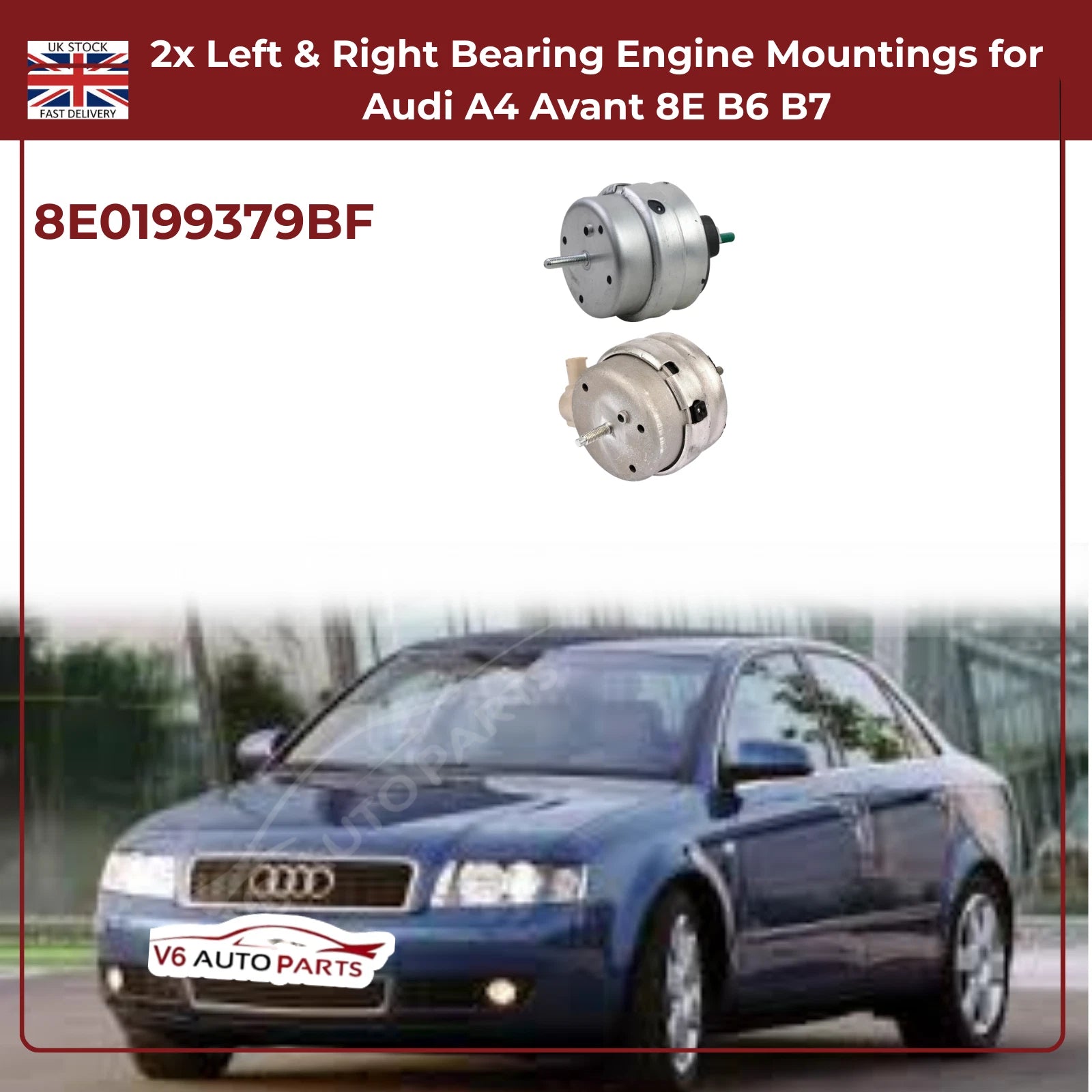2x Left & Right Bearing Engine Mounts  For Audi A4 B6/B7 Avant 1.9 TDI & 2.0 TDI (Direct OE Replacement)
