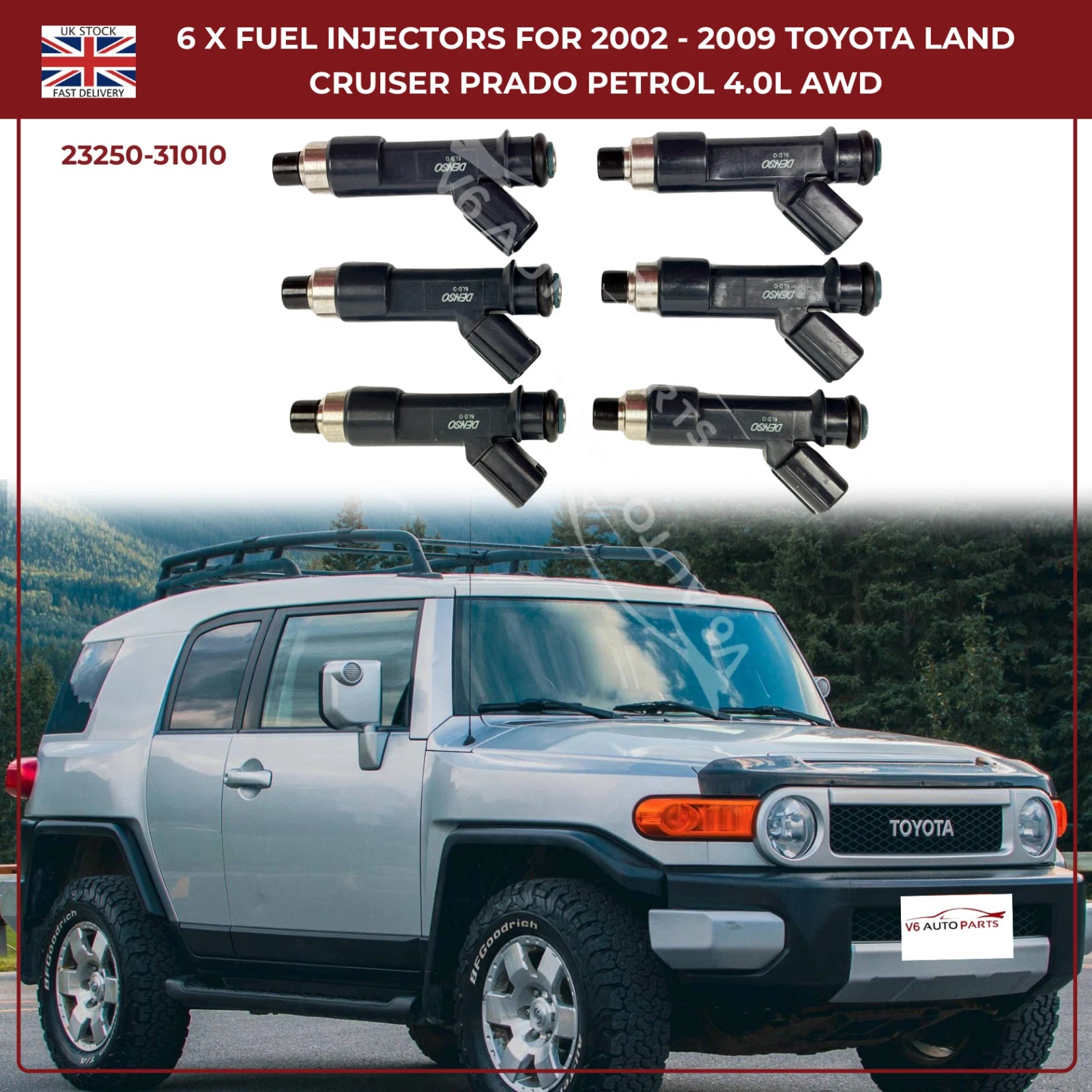 6x Fuel Injector Set 23250-31010 – Fits 2002–2009 Toyota Hilux Surf 4.0L V6 Petrol AWD/RWD