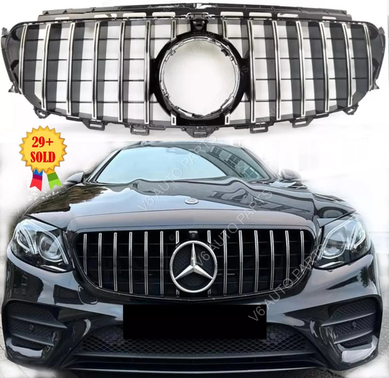 For  Mercedes-Benz E-Class A238 Front Bumper GT Panamericana Chrome Grille (2016–2021 | E250, E300, E400 | Avantgarde, Sport, AMG-Line)