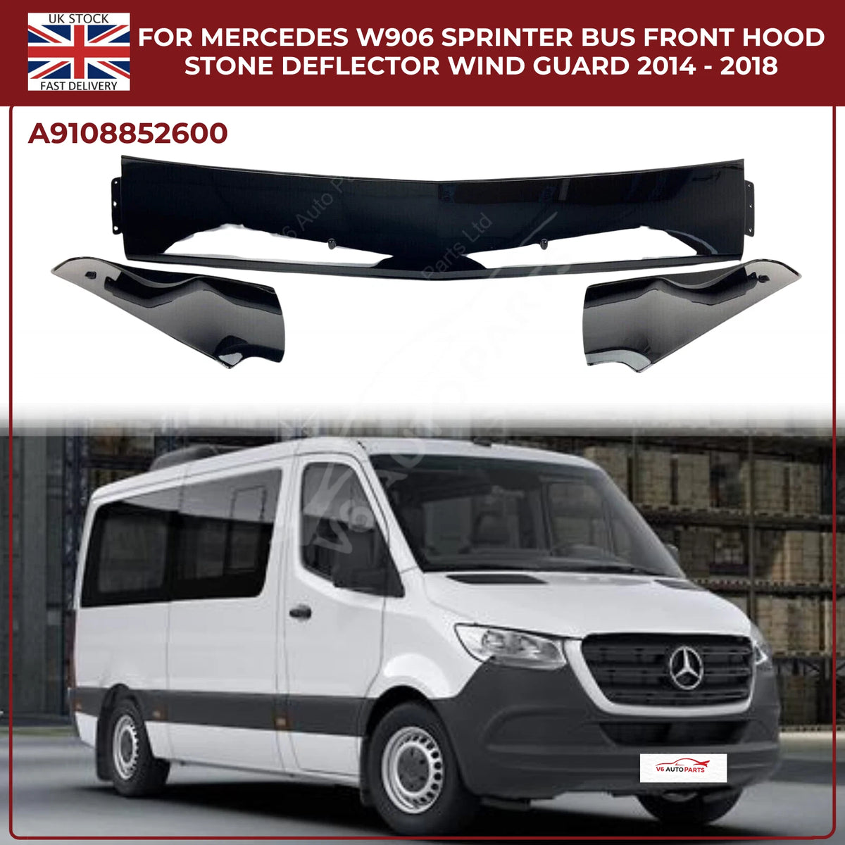 Mercedes Sprinter W906 Bus Front Hood Stone Deflector Wind Guard 2014–2018 | Bonnet Protector