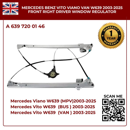 Front Right Driver Side Window Regulator For Mercedes Vito & Viano W639 (2003–2025)  – OE Quality Replacement
