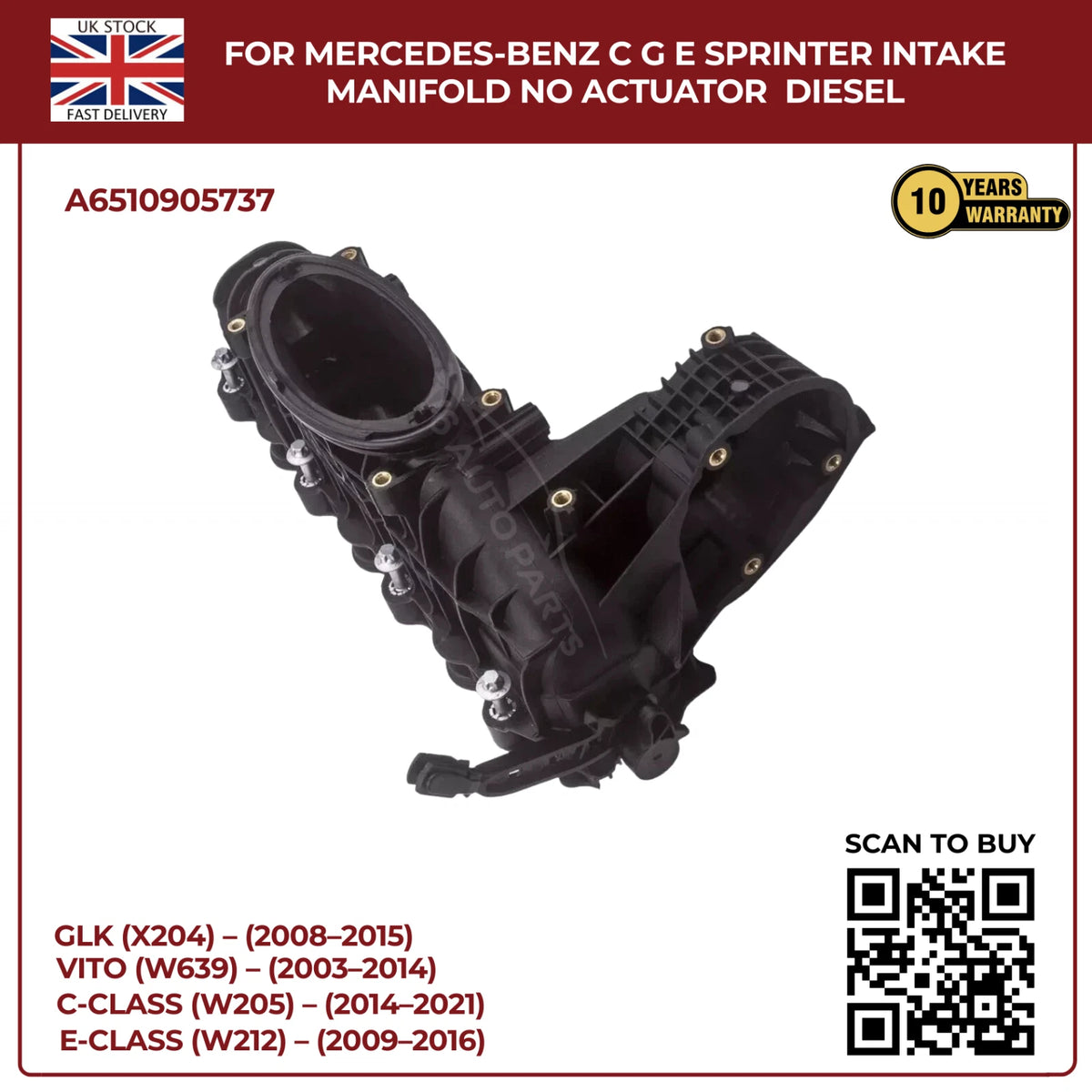 Mercedes-Benz Diesel Intake Manifold (No Actuator) – C, G, E-Class & Sprinter – OEM A6510905737