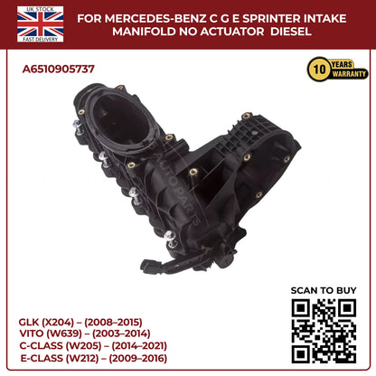 Mercedes-Benz Diesel Intake Manifold (No Actuator) – C, G, E-Class & Sprinter – OEM A6510905737