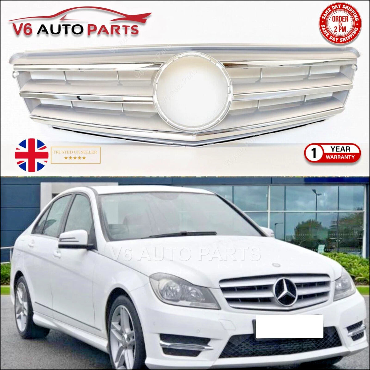 Mercedes C‑Class S204 Estate Front Bumper Chrome Grille 2007‑2014 | Fits C180, C350CDI