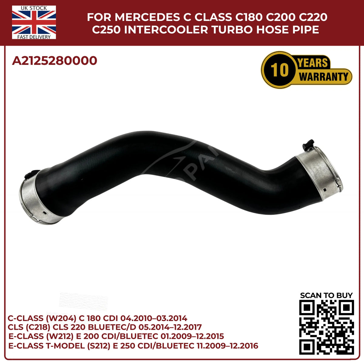 Image of OE replacement left turbo hose pipe 2125280000 for Mercedes CLS
