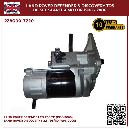 Land Rover Td5 Starter Motor 228000‑7220 | Defender & Discovery 2.5 Diesel 1998‑2006
