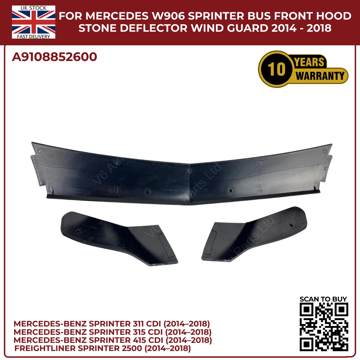 Mercedes Sprinter W906 Bus Front Hood Stone Deflector Wind Guard 2014–2018 | Bonnet Protector