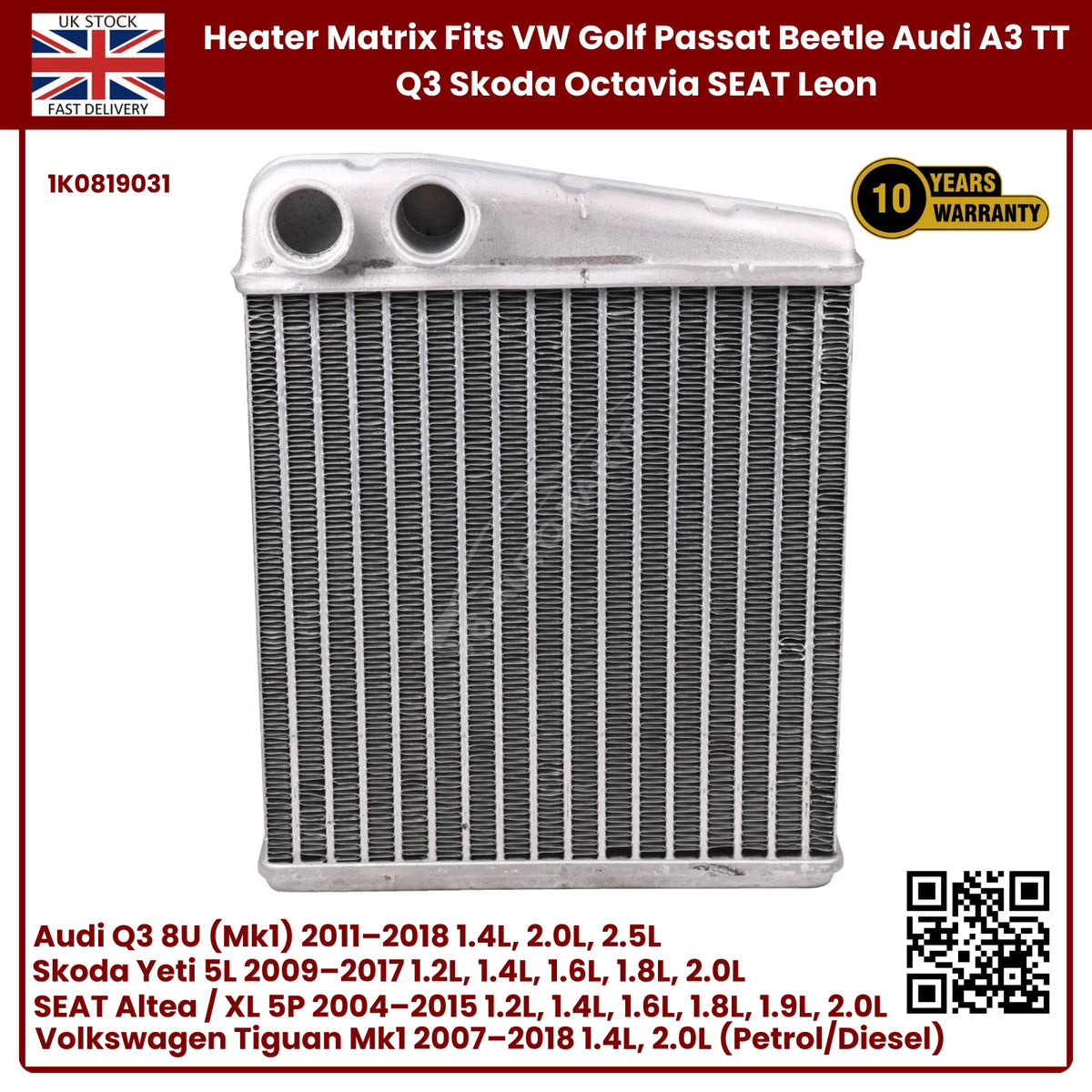 Image of Replacement Heater Core 1K0819031 for VW Passat Skoda Octavia SEAT Leon