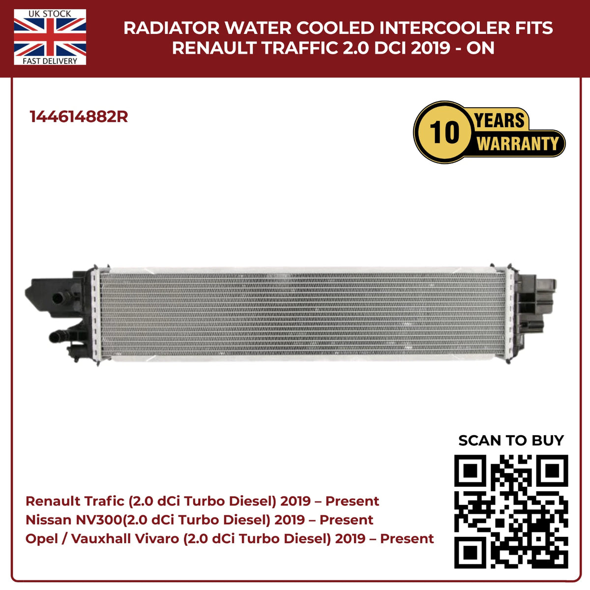 Radiator Water‑Cooled Intercooler — Fits Renault Trafic 2.0 dCi (2019‑On) | OEM 144614882R