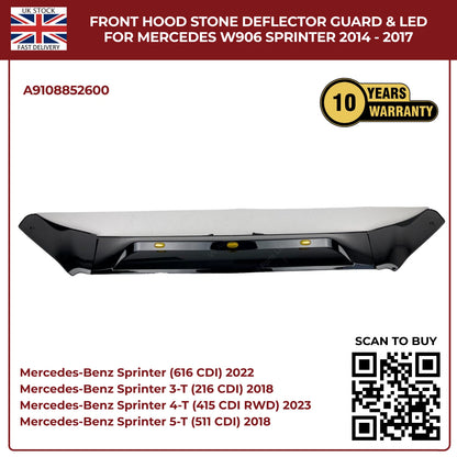 Mercedes Sprinter W906 2014–2018 Bonnet Hood Black Stone Deflector Guard With LED