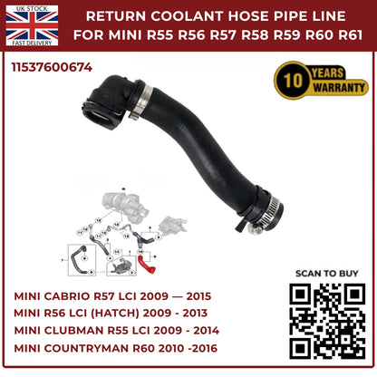 Return Coolant Hose Pipe Line For MINI R55 R56 R57 R58 R59 R60 R61 11537600674