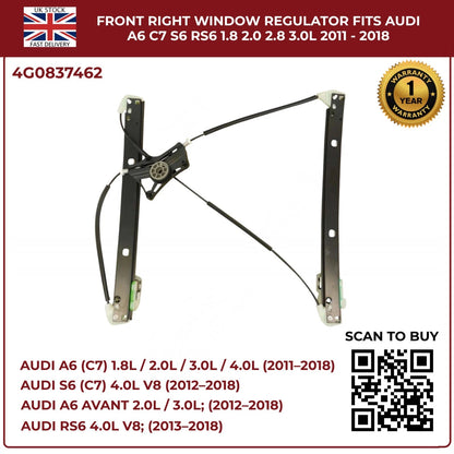 Front Right Electric Window Regulator – Audi A6 C7 / S6 / RS6 (2011–2018) – Fits 1.8L, 2.0L, 2.8L, 3.0L Engines