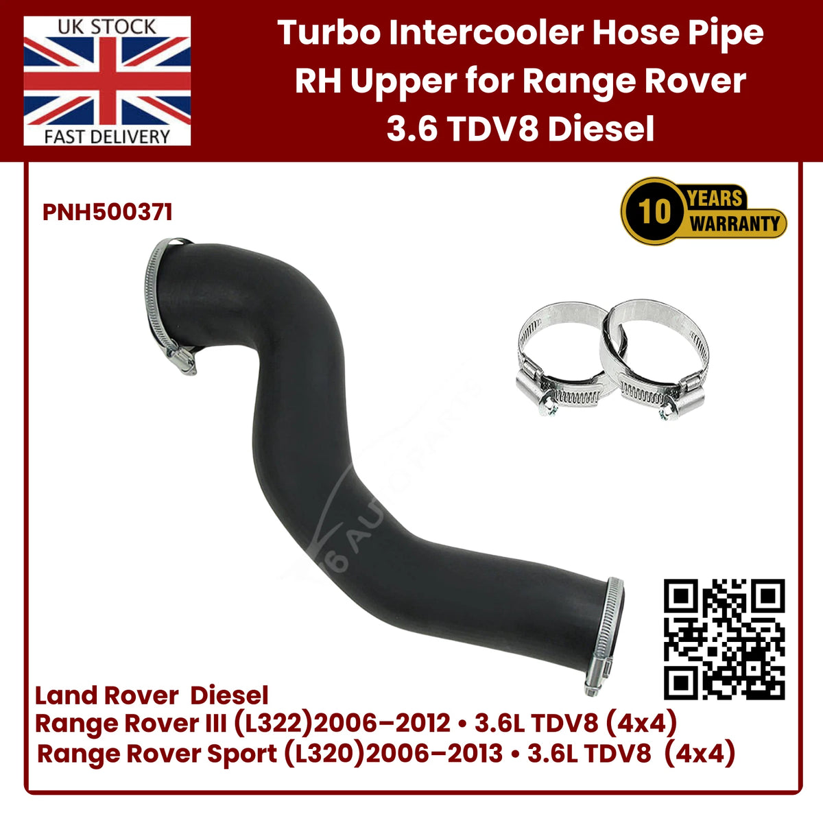 Range Rover 3.6 TDV8 Turbo Intercooler Hose Pipe – Right Upper (PNH500371) | L322 & Sport 2006–2013
