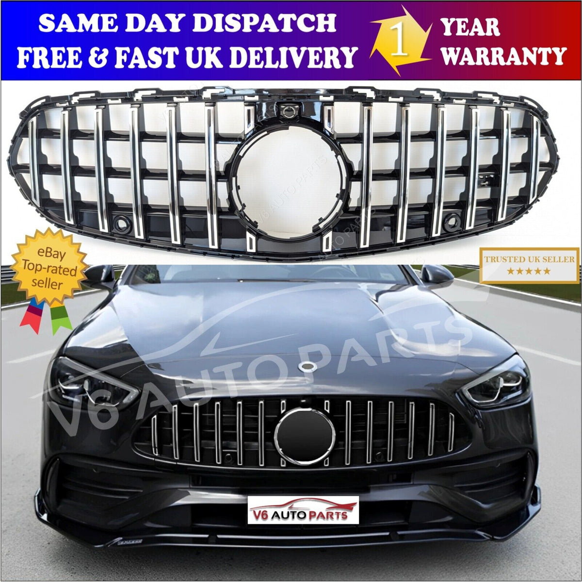 For Mercedes-Benz C-Class W206 (2020–2023) Panamericana GT Front Radiator Chrome Grille – C220 Compatible