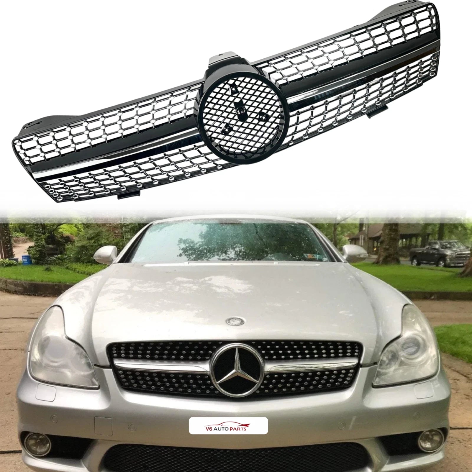 Front Radiator Diamond Chrome Grille – Fits Mercedes-Benz CLS-Class CLS63 AMG W219 (2005–2008 Pre-Facelift)