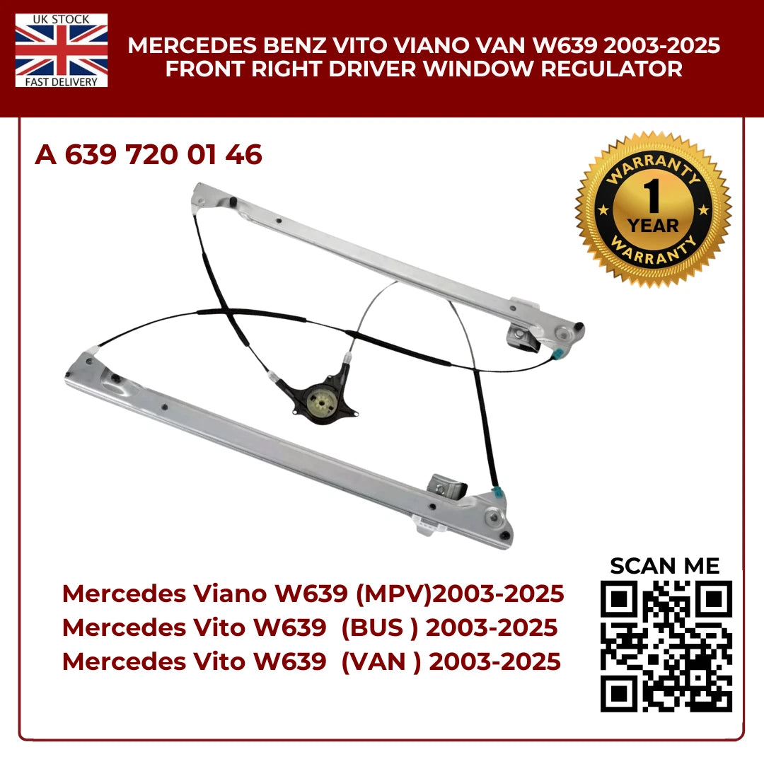 Front Right Driver Side Window Regulator For Mercedes Vito & Viano W639 (2003–2025)  – OE Quality Replacement