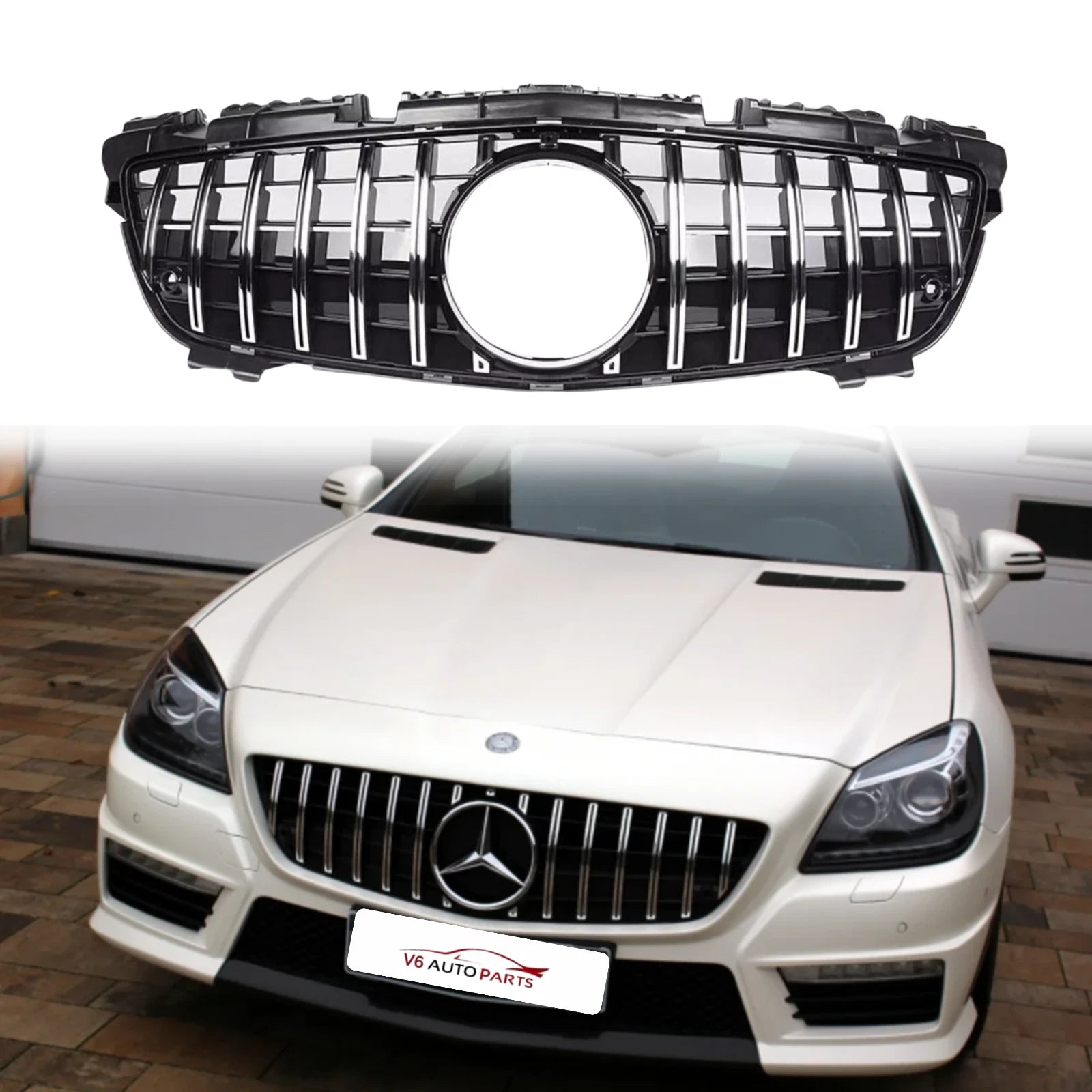 For Mercedes SLK-Class R172 GT-R Chrome Front Radiator Grille (2011–2016 SLK250, SLK55 AMG, SLK300 Pre-Facelift)